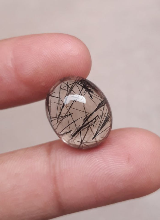 16ct Black Tourmalated Quartz Cabochon - Rutilated Quartz-17x14x9mm