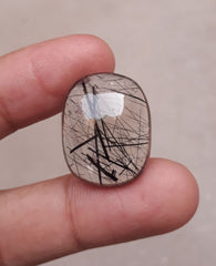 30.45ct Black Tourmalated Quartz -Cabochon Black Rutile Quartz - Rutilated Quartz