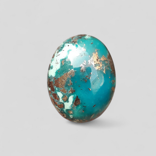 Натуральная бирюза с пиритом — зелёная бирюза с матричным узором — Shajri Feroza, 59 карат