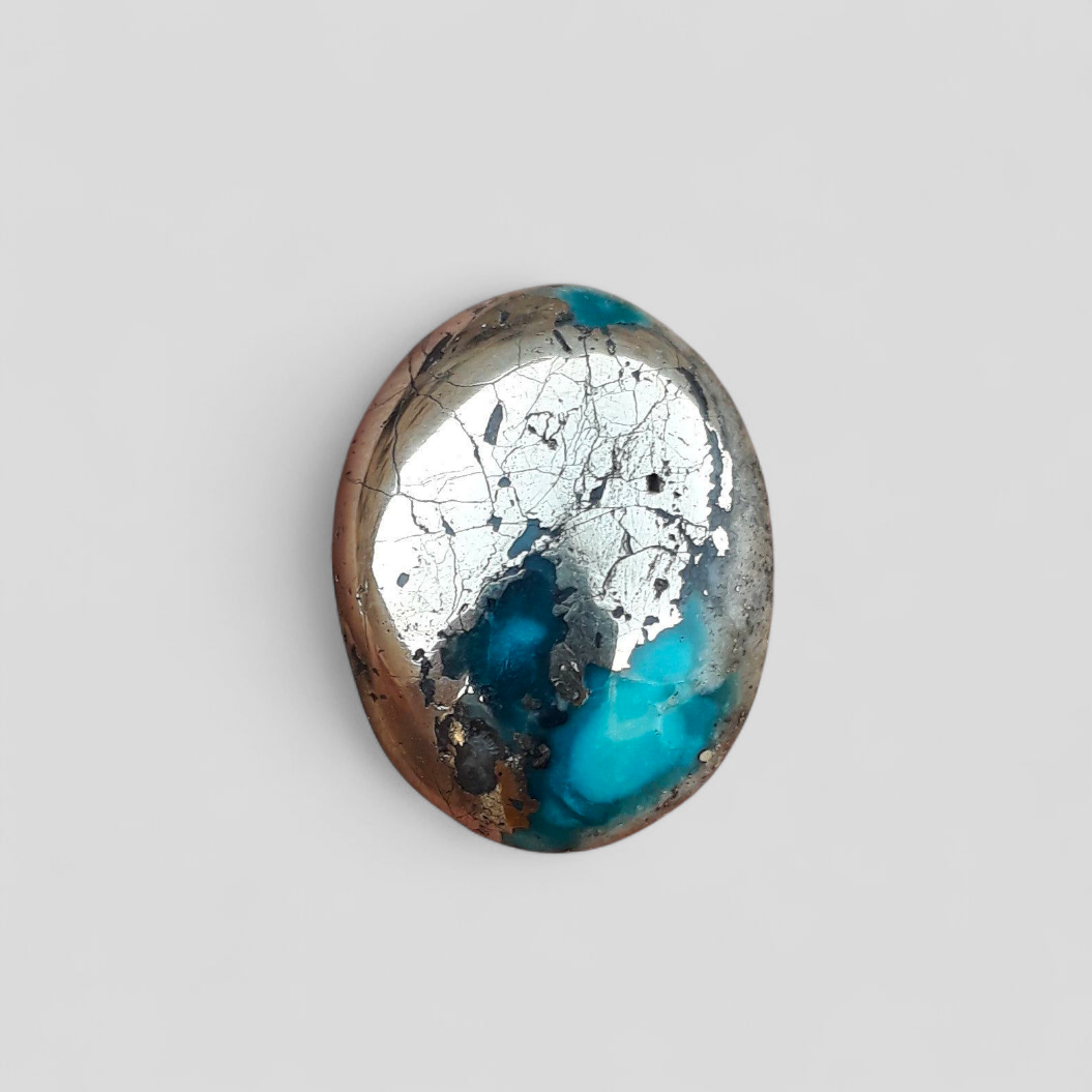 Натуральная бирюза с пиритом — Голубая матричная бирюза — Шаджри Фероза-15,45 карата