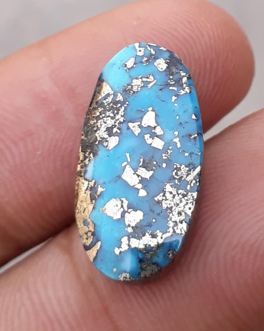 Натуральная бирюза 13,4 карата, бирюза Blue Matrix, Шаджри Фероза, - 20x10 мм