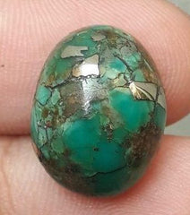Natural Turquoise with Pyrite - green Matrix Turquoise - Shajri Feroza- 14ct-17x13mm