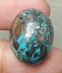 Natural Turquoise with Pyrite - Blue Matrix Turquoise - Shajri Feroza- 49ct-22x18mm