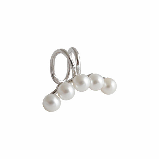 Girl Shell Pearl Lines Non-Pierced Earring(Single) - Palladium-Plated Silver Pearl Earrings for women - Perfect Pearl Earrings with Gift Wrapping Included