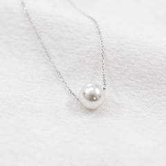 Promise Round Shell Pearl Necklace - Palladium-Plated Silver Pearl Necklace for women - Perfect Pearl Necklace with Gift Wrapping Included