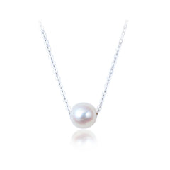 Promise Round Shell Pearl Necklace - Palladium-Plated Silver Pearl Necklace for women - Perfect Pearl Necklace with Gift Wrapping Included