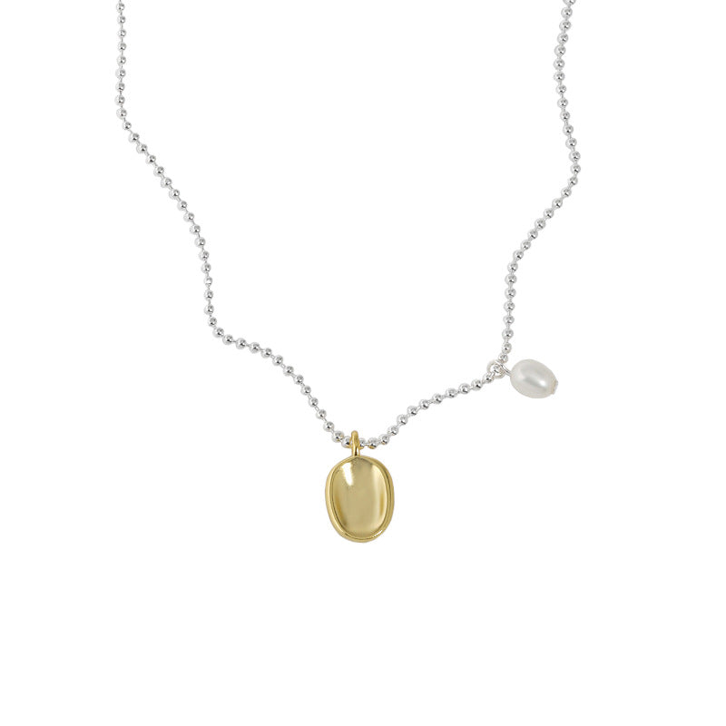 Simple Oval Natural Pearl Irregular Flat Bead Necklace - Gold-Plated Silver Pearl Necklace for women - Perfect Pearl Necklace with Gift Wrapping Included
