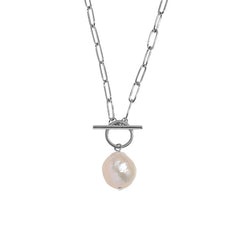 Office Irregular Natural Pearl Hollow Chain Necklace - Palladium-Plated Silver Pearl Necklace - Perfect Pearl Necklace with Gift Wrapping Included