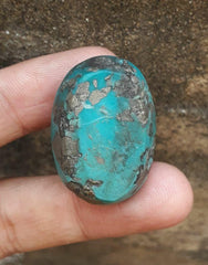 Natural Turquoise with Pyrite - Blue Matrix Turquoise - Shajri Feroza-72-Ct-33x23mm
