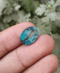 4ct Natural Turquoise, Green Matrix Turquoise, Shajri Feroza, Real Firoza Stone -15x11mm