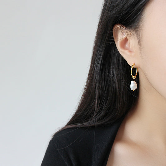 Simple Natural Pearl Dangling Earrings - Gold-Plated Silver Pearl Earrings for women - Perfect Pearl Earrings with Gift Wrapping Included
