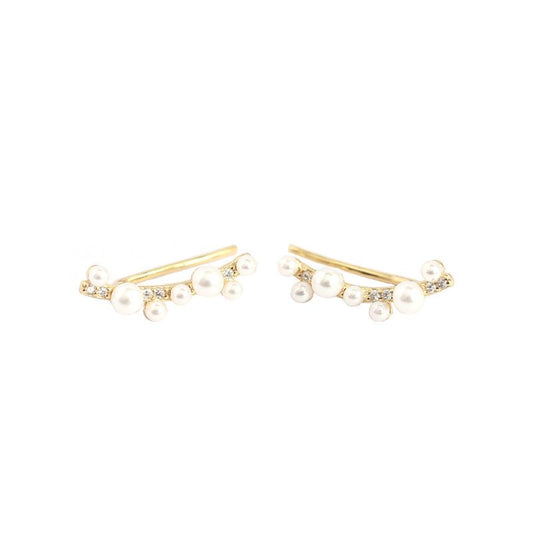 Beautiful Shell Pearls Tree Branch Non-Pierced Earrings - Gold-Plated Silver Pearl Earrings for women - Perfect Pearl Earrings with Gift Wrapping Included