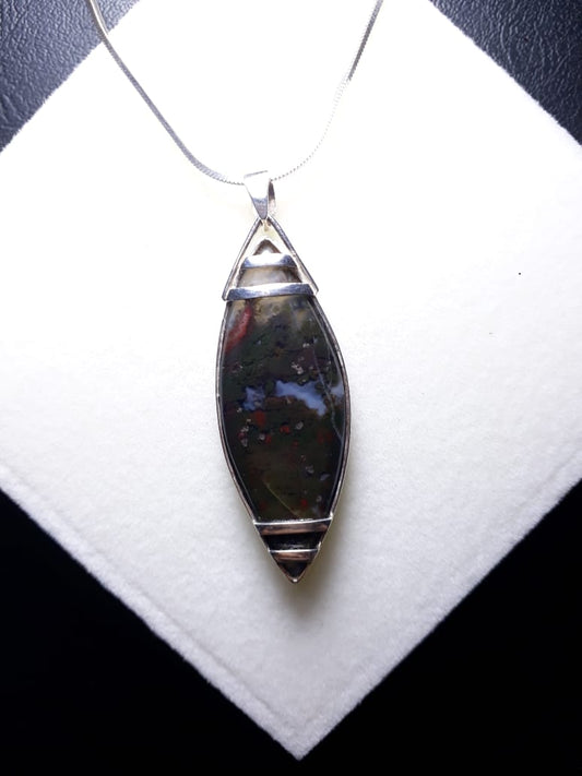 Green Indonesian Shajri Aqeeq (Moss Agate) Pendant with Italain Silver