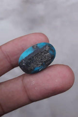35ct Natural Certified Turquoise  - Blue Matrix Turquoise - Shajri Feroza-35ct-23x15mm